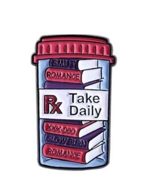 Romance Book Reading Pill Bottle Enamel Pin - Pink & Purple